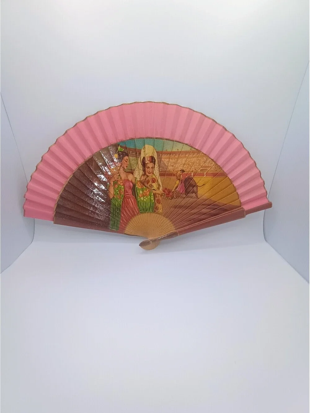 Vintage Handheld Folding Fans Set of 2 with Floral and Scene Designs